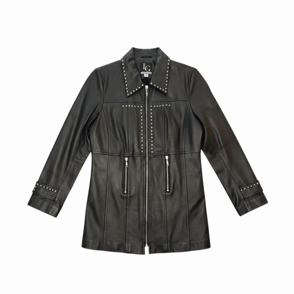 Lena Gabrielle Black Faux Leather Studded Full Zip Jacket